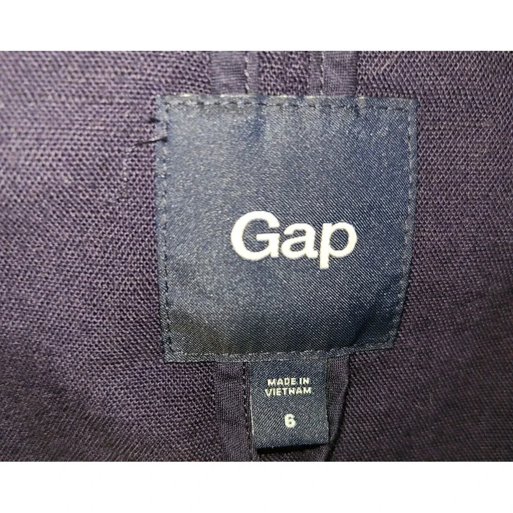Gap Blazer Womens 6 Navy‎ Blue Linen Blend Notch Lapel 3/4 Sleeve Prep Academic